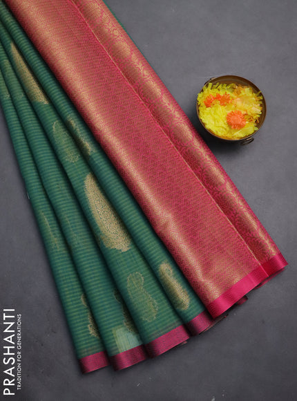 Banarasi semi dupion silk saree dual shade of green and pink with zari woven paisley buttas and thread woven border