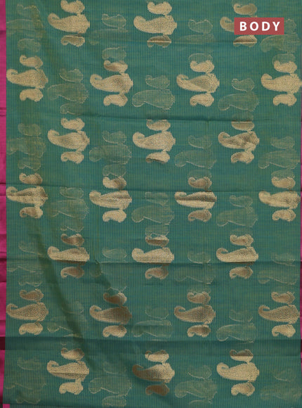 Banarasi semi dupion silk saree dual shade of green and pink with zari woven paisley buttas and thread woven border