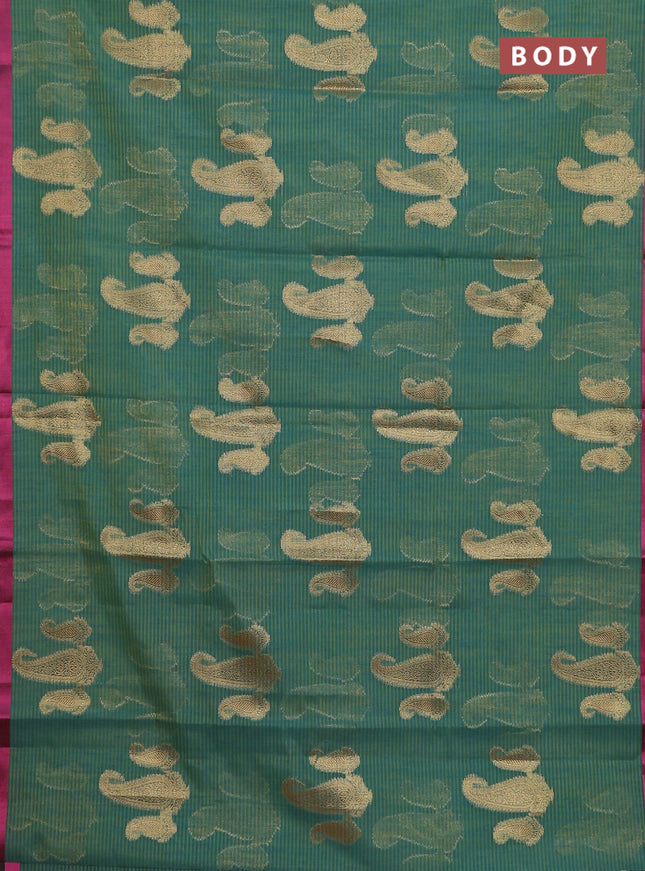 Banarasi semi dupion silk saree dual shade of green and pink with zari woven paisley buttas and thread woven border