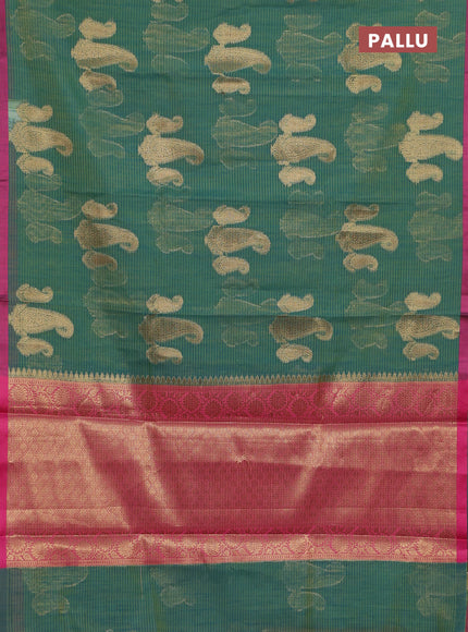 Banarasi semi dupion silk saree dual shade of green and pink with zari woven paisley buttas and thread woven border