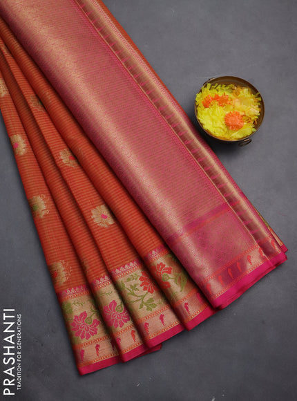 Banarasi semi dupion silk saree dual shade of dark mustard and pink with zari woven floral buttas and zari woven floral paithani style border