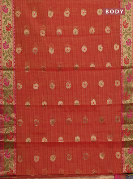 Banarasi semi dupion silk saree dual shade of dark mustard and pink with zari woven floral buttas and zari woven floral paithani style border