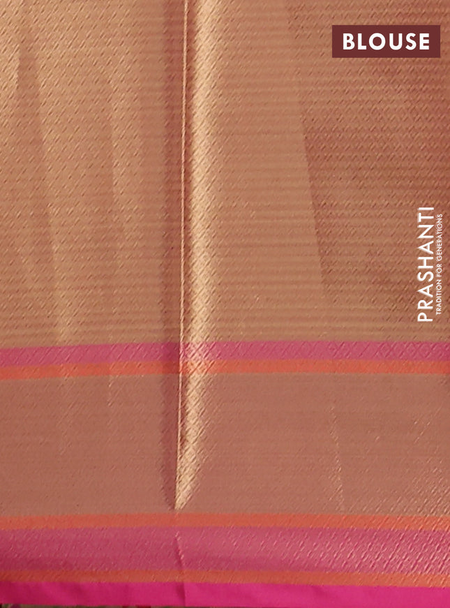 Banarasi semi dupion silk saree dual shade of greenish purple and pink with zari woven floral buttas and zari woven floral paithani style border