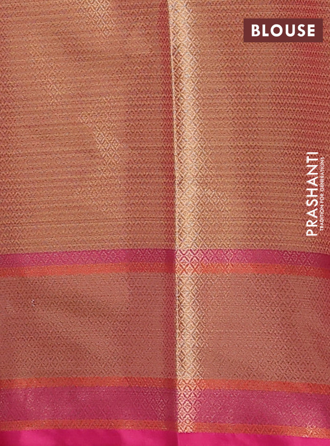 Banarasi semi dupion silk saree pinkish orange and pink with zari woven floral buttas and zari woven floral paithani style border