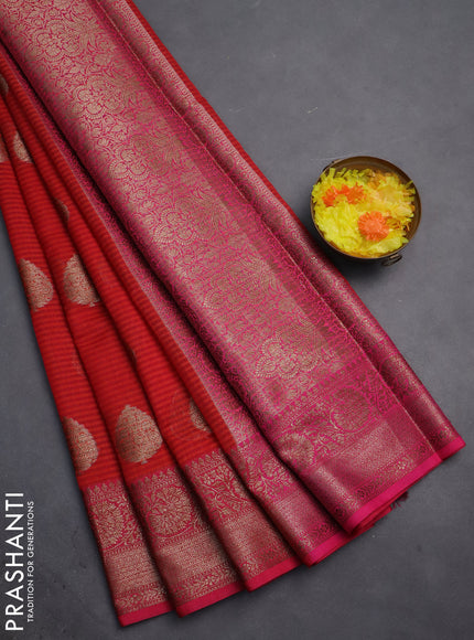 Banarasi semi dupion silk saree reddish orange and pink with zari woven buttas and zari woven border