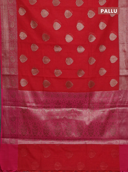 Banarasi semi dupion silk saree reddish orange and pink with zari woven buttas and zari woven border