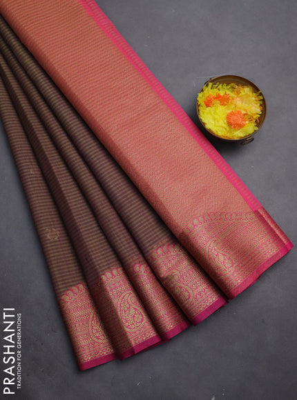 Banarasi semi dupion silk saree dual shade of greenish purple and pink with zari woven paisley buttas and zari woven border