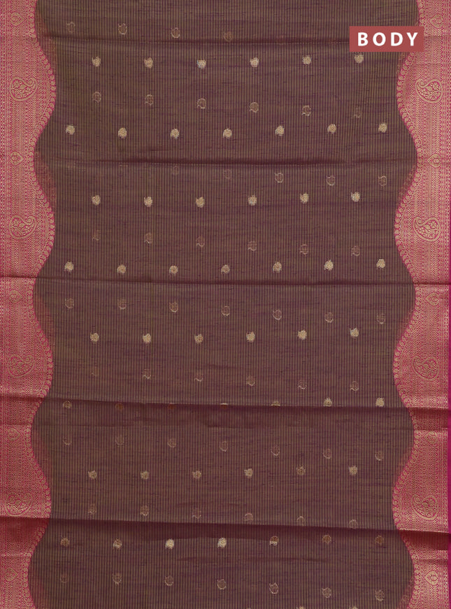 Banarasi semi dupion silk saree dual shade of greenish purple and pink with zari woven paisley buttas and zari woven border