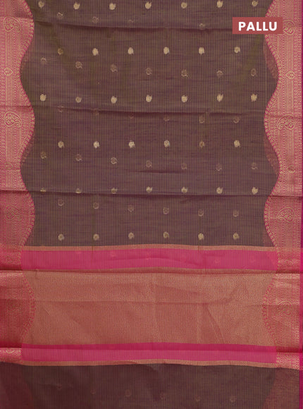 Banarasi semi dupion silk saree dual shade of greenish purple and pink with zari woven paisley buttas and zari woven border