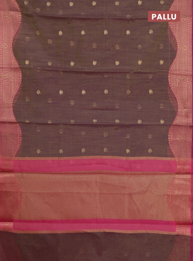 Banarasi semi dupion silk saree dual shade of greenish purple and pink with zari woven paisley buttas and zari woven border