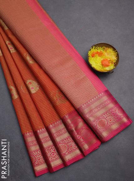 Banarasi semi dupion silk saree dual shade of sunset orange and pink with zari woven buttas and zari woven border