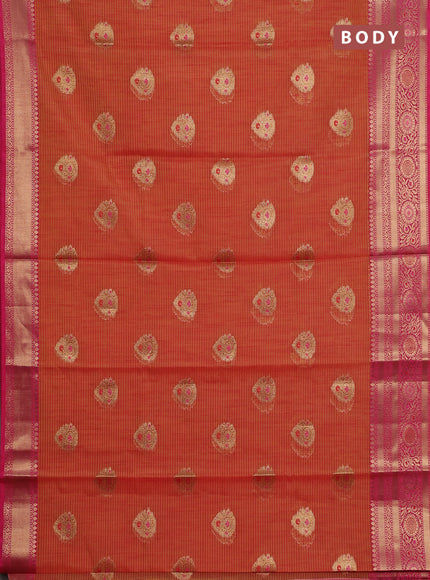 Banarasi semi dupion silk saree dual shade of sunset orange and pink with zari woven buttas and zari woven border