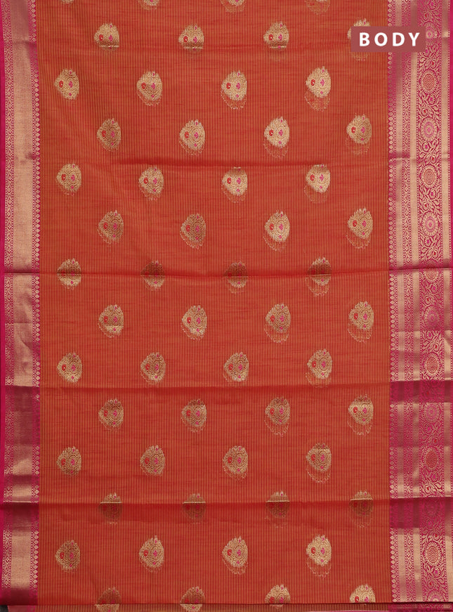 Banarasi semi dupion silk saree dual shade of sunset orange and pink with zari woven buttas and zari woven border