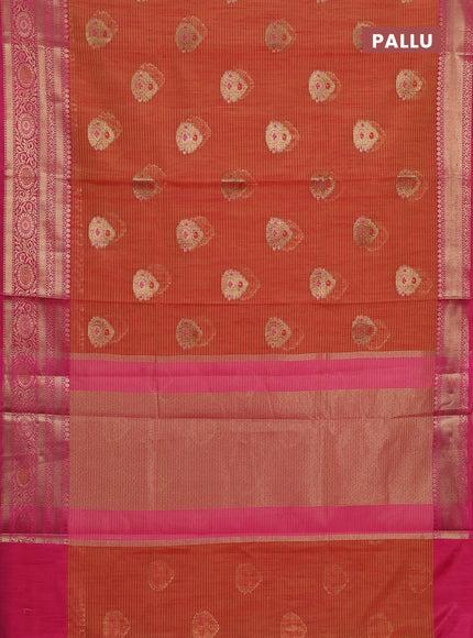 Banarasi semi dupion silk saree dual shade of sunset orange and pink with zari woven buttas and zari woven border
