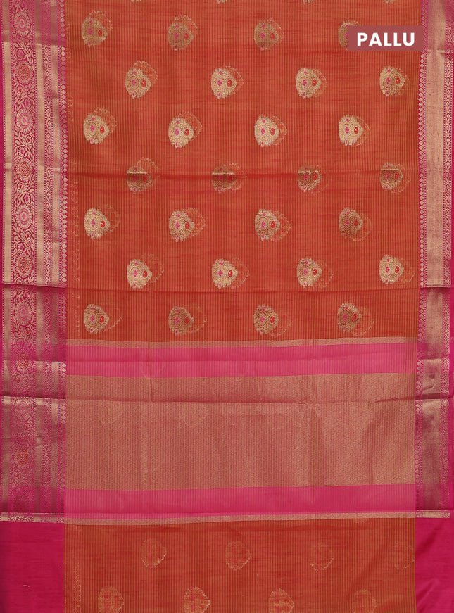 Banarasi semi dupion silk saree dual shade of sunset orange and pink with zari woven buttas and zari woven border