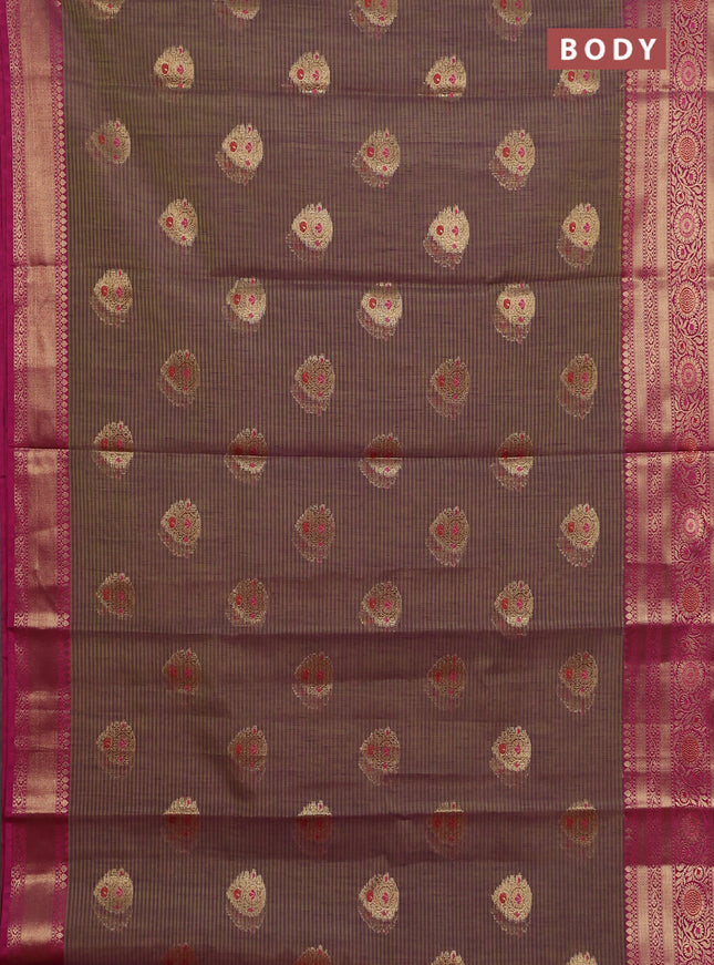 Banarasi semi dupion silk saree dual shade of greenish purple and pink with zari woven buttas and zari woven border
