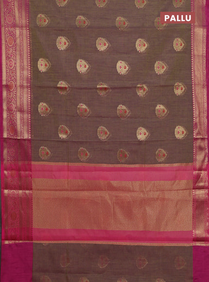 Banarasi semi dupion silk saree dual shade of greenish purple and pink with zari woven buttas and zari woven border