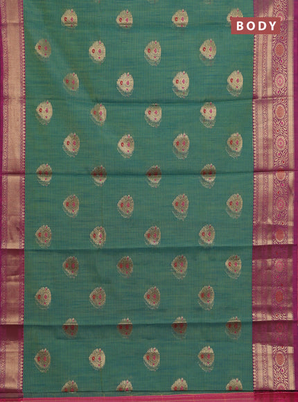 Banarasi semi dupion silk saree dual shade of teal bluish green and pink with zari woven buttas and zari woven border