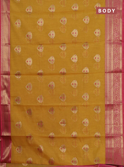 Banarasi semi dupion silk saree mustard yellow and pink with zari woven buttas and zari woven border
