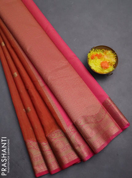 Banarasi semi dupion silk saree sunset orange and pink with zari woven paisley buttas and zari woven border