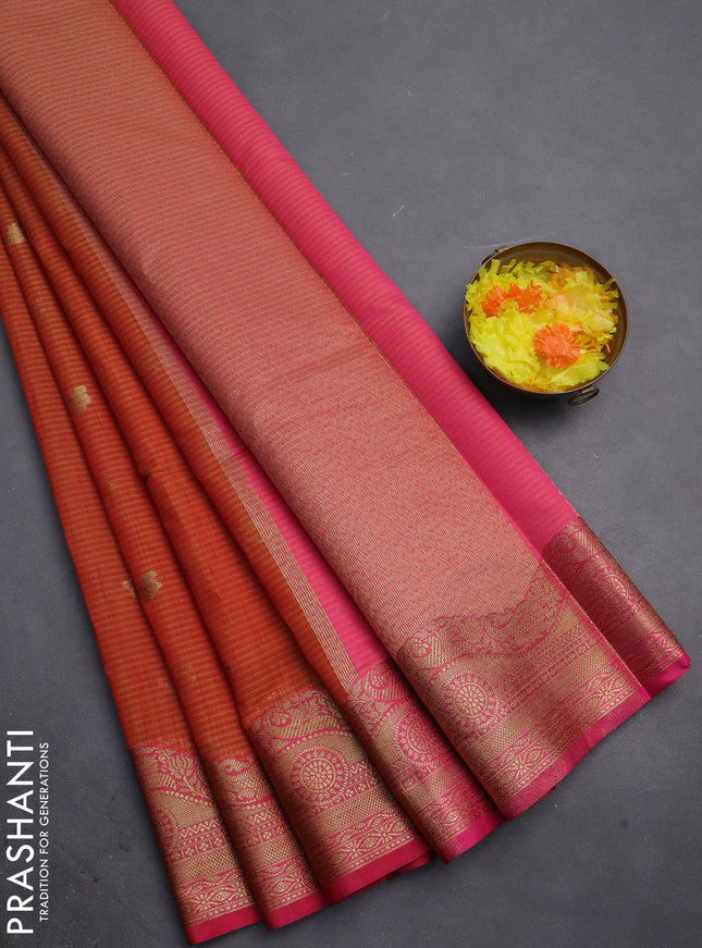 Banarasi semi dupion silk saree sunset orange and pink with zari woven paisley buttas and zari woven border