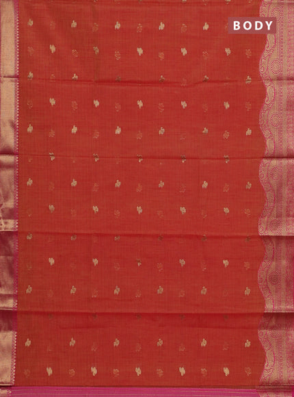 Banarasi semi dupion silk saree sunset orange and pink with zari woven paisley buttas and zari woven border