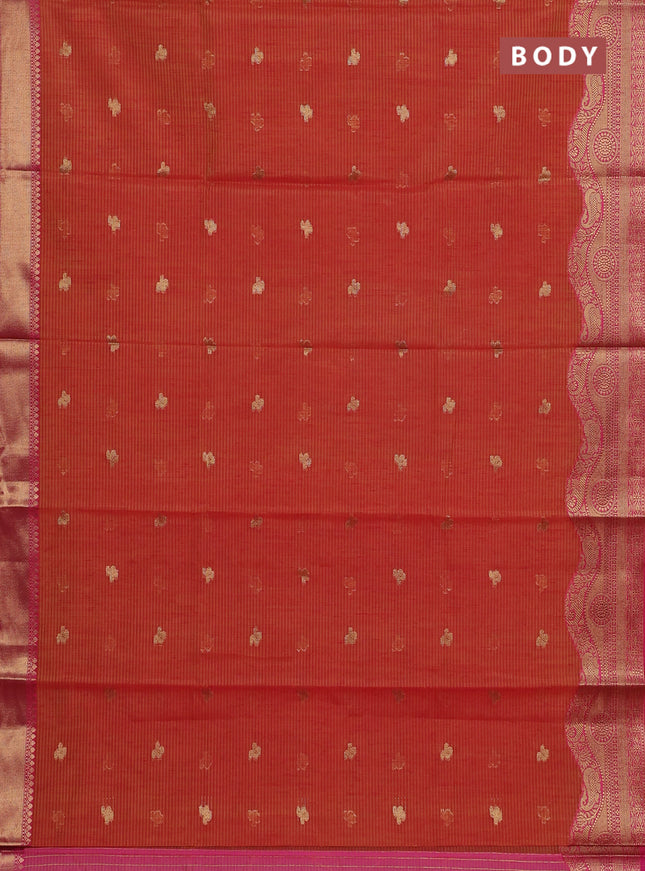 Banarasi semi dupion silk saree sunset orange and pink with zari woven paisley buttas and zari woven border