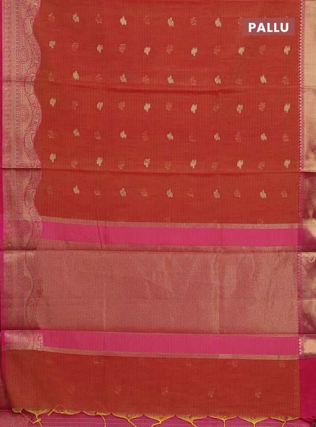 Banarasi semi dupion silk saree sunset orange and pink with zari woven paisley buttas and zari woven border