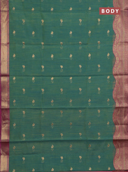 Banarasi semi dupion silk saree teal bluish green and pink with zari woven paisley buttas and zari woven border