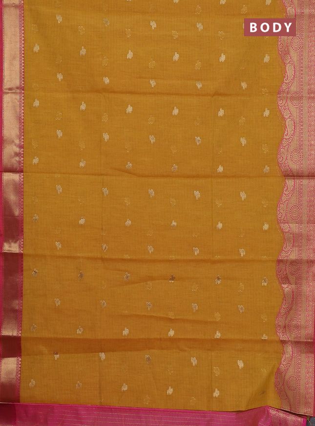 Banarasi semi dupion silk saree mustard yellow and pink with zari woven paisley buttas and zari woven border