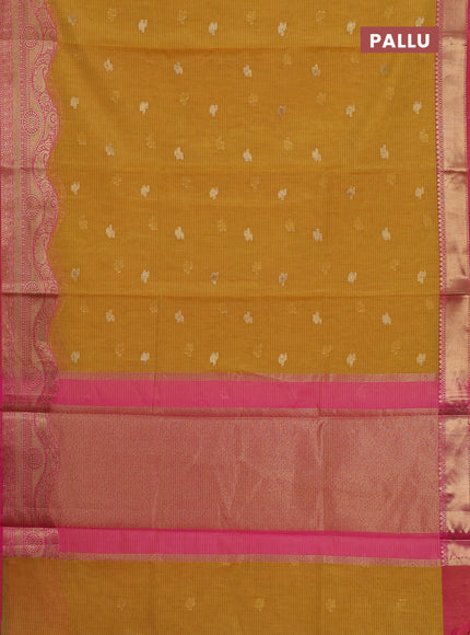 Banarasi semi dupion silk saree mustard yellow and pink with zari woven paisley buttas and zari woven border