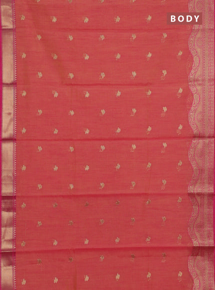 Banarasi semi dupion silk saree dual shade of pinkish yellow and pink with zari woven paisley buttas and zari woven border