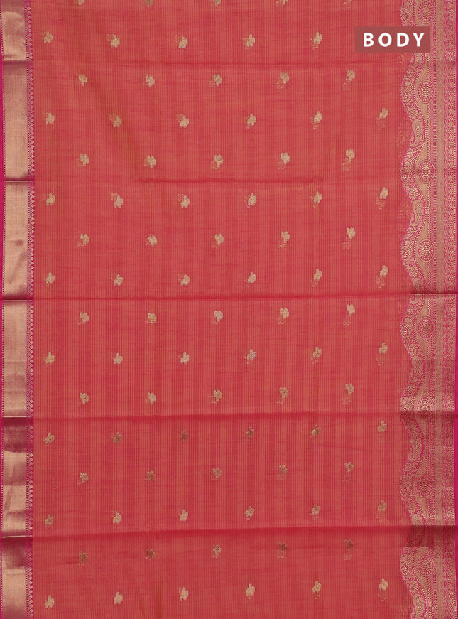 Banarasi semi dupion silk saree dual shade of pinkish yellow and pink with zari woven paisley buttas and zari woven border