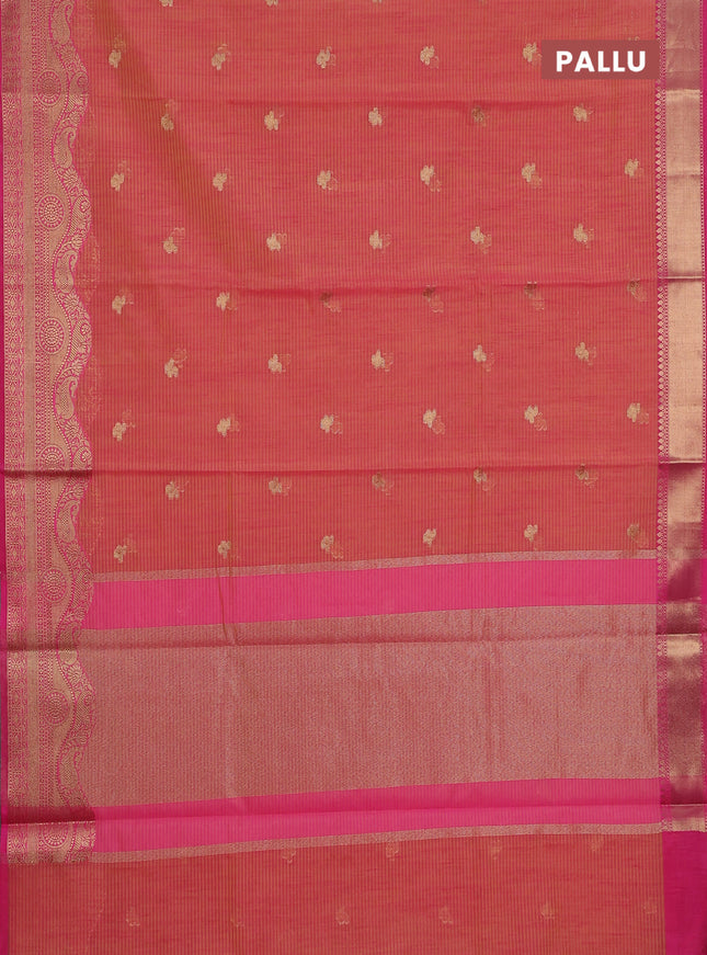 Banarasi semi dupion silk saree dual shade of pinkish yellow and pink with zari woven paisley buttas and zari woven border