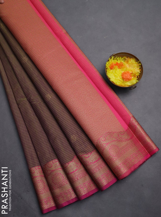 Banarasi semi dupion silk saree dual shade of greenish purple and pink with zari woven paisley buttas and zari woven border