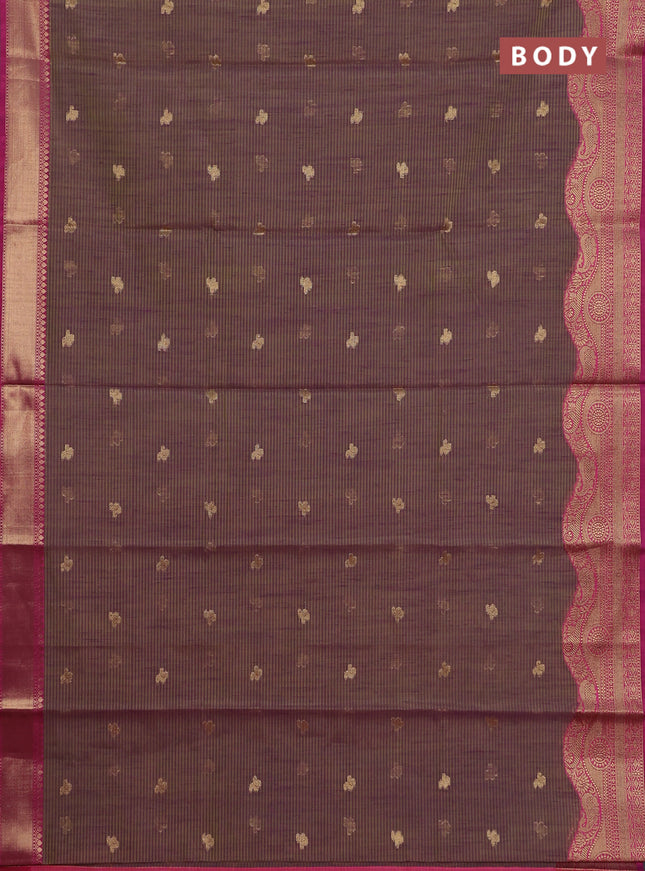 Banarasi semi dupion silk saree dual shade of greenish purple and pink with zari woven paisley buttas and zari woven border