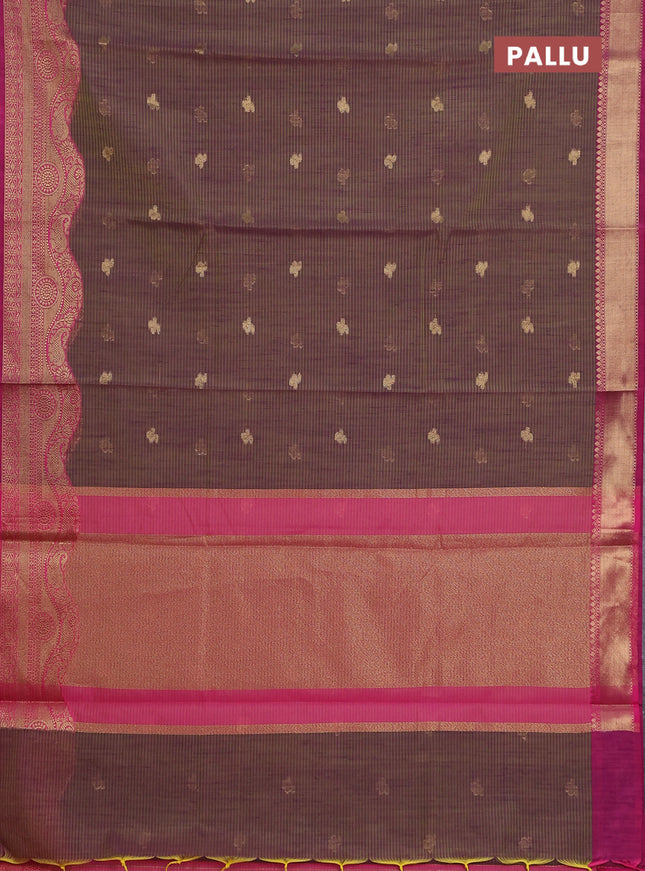 Banarasi semi dupion silk saree dual shade of greenish purple and pink with zari woven paisley buttas and zari woven border
