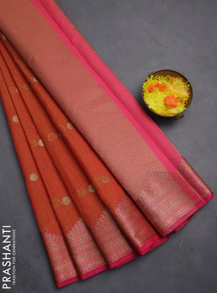 Banarasi semi dupion silk saree sunset orange and pink with zari woven buttas and zari woven border