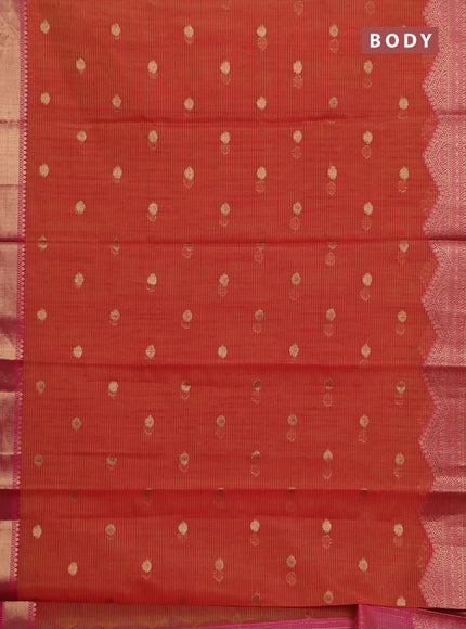 Banarasi semi dupion silk saree sunset orange and pink with zari woven buttas and zari woven border