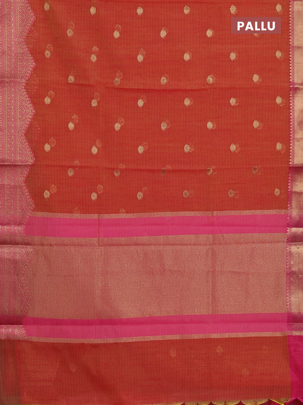 Banarasi semi dupion silk saree sunset orange and pink with zari woven buttas and zari woven border