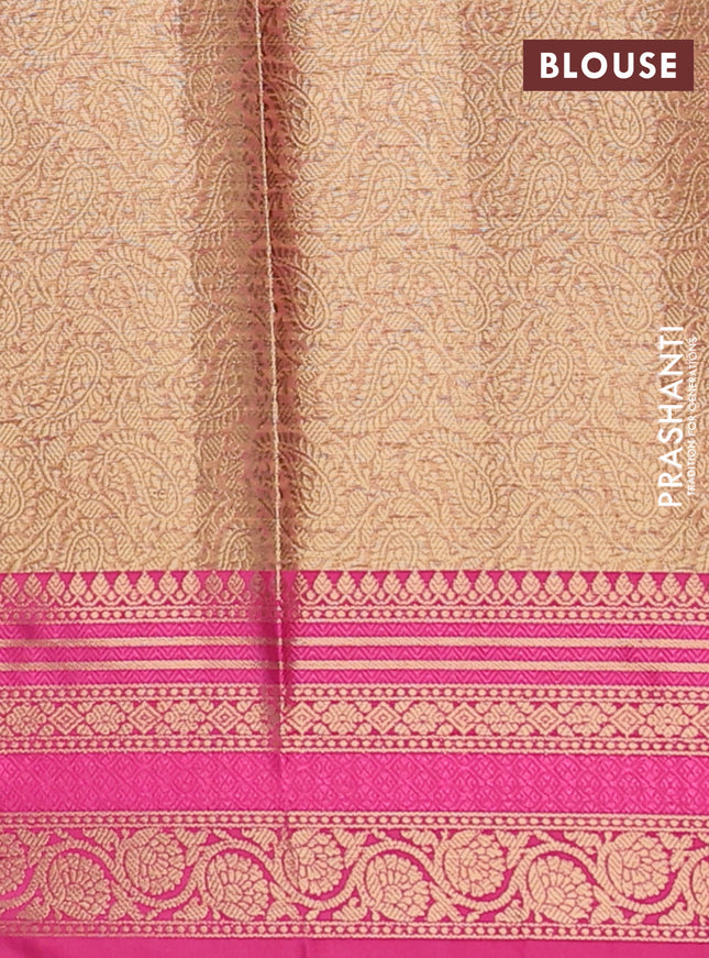 Banarasi semi dupion silk saree teal bluish green and pink with zari woven buttas and zari woven border