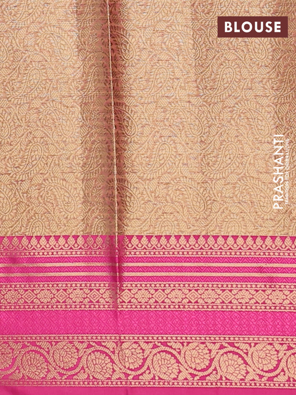 Banarasi semi dupion silk saree teal bluish green and pink with zari woven buttas and zari woven border