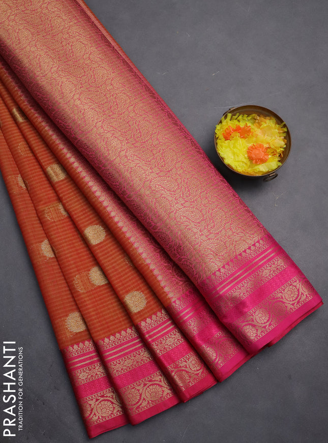 Banarasi semi dupion silk saree dual shade of sunset orange and pink with zari woven buttas and zari woven border