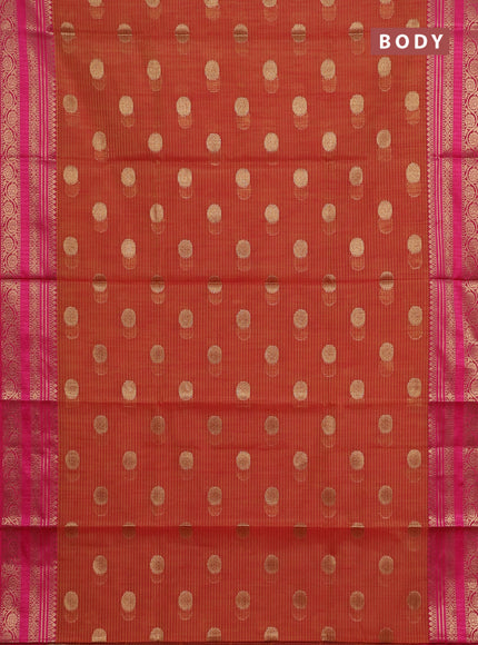 Banarasi semi dupion silk saree dual shade of sunset orange and pink with zari woven buttas and zari woven border