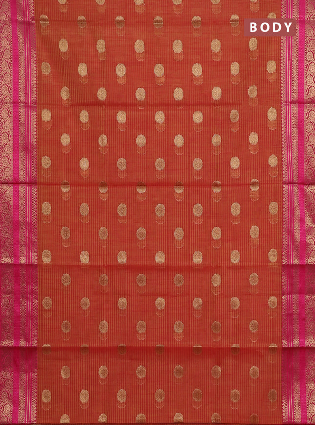 Banarasi semi dupion silk saree dual shade of sunset orange and pink with zari woven buttas and zari woven border