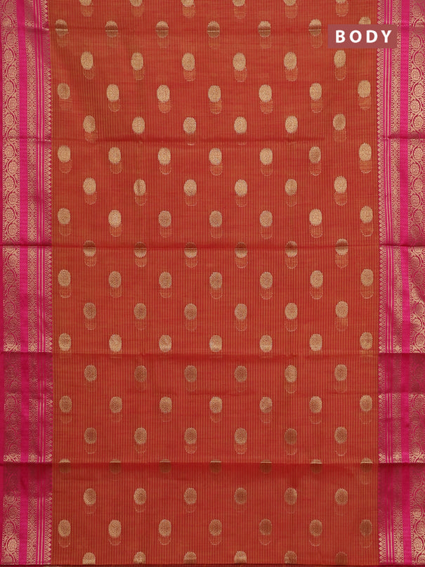 Banarasi semi dupion silk saree dual shade of sunset orange and pink with zari woven buttas and zari woven border