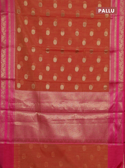 Banarasi semi dupion silk saree dual shade of sunset orange and pink with zari woven buttas and zari woven border