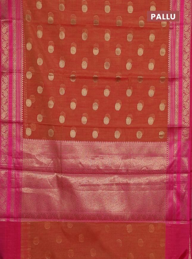 Banarasi semi dupion silk saree dual shade of sunset orange and pink with zari woven buttas and zari woven border