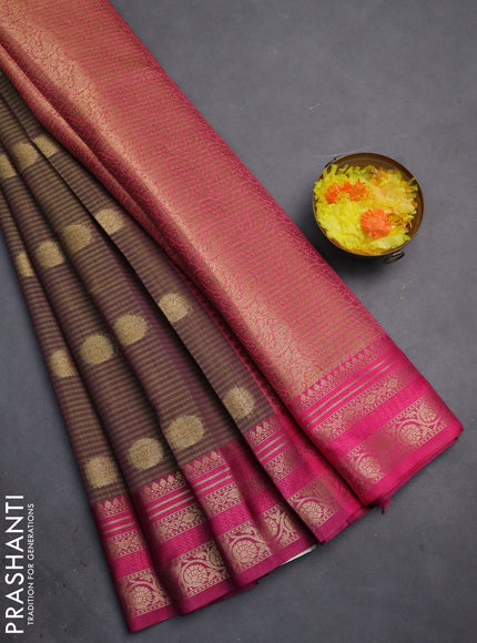 Banarasi semi dupion silk saree dual shade of greenish purple and pink with zari woven buttas and zari woven border