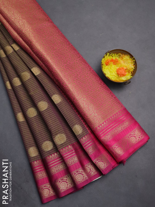 Banarasi semi dupion silk saree dual shade of greenish purple and pink with zari woven buttas and zari woven border